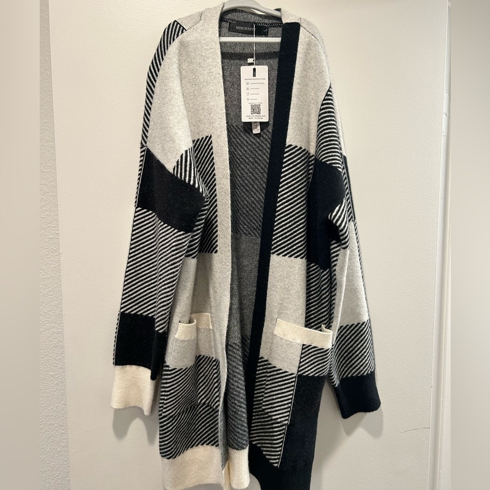 merokeety sweater oversized black and white cardigan